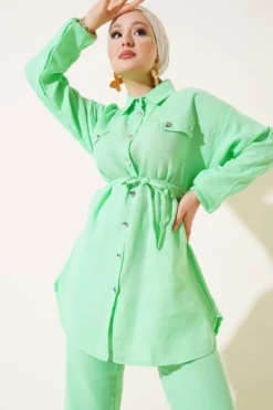 Alternative view of Metal Button Muslin Two-Piece Set Green