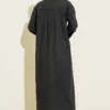 Oversized Long Denim Tunic with Metal Buttons Anthracite en gros dress view 3 - Hicabistan usine Turquie