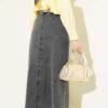 Metal Buttoned Belted Denim Skirt wholesale skirt view 3 - Hicabistan Turkey factory