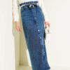 Metal Buttoned Belted Denim Skirt wholesale skirt - Hicabistan Turkey factory