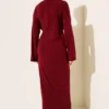 Gathered Sandy Dress with Metal Buckle Burgundy Großhandel dress view 3 - Hicabistan Türkei Fabrik
