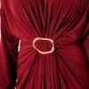 Gathered Sandy Dress with Metal Buckle Burgundy Großhandel dress view 4 - Hicabistan Türkei Fabrik
