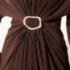 Gathered Sandy Dress with Metal Buckle Brown Großhandel dress view 4 - Hicabistan Türkei Fabrik