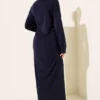 Gathered Sandy Dress with Metal Buckle Navy Blue en gros dress view 3 - Hicabistan usine Turquie