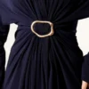 Gathered Sandy Dress with Metal Buckle Navy Blue en gros dress view 4 - Hicabistan usine Turquie