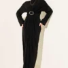 Gathered Sandy Dress with Metal Buckle Black wholesale dress - Hicabistan Turkey factory