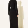 Gathered Sandy Dress with Metal Buckle Black Großhandel dress view 3 - Hicabistan Türkei Fabrik