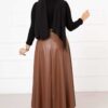 Mevlana Leather Skirt Tan all'ingrosso skirt view 4 - Hicabistan fabbrica Turchia