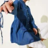 Mini Floral Pocket Denim Shirt Dark Blue Großhandel shirt - Hicabistan Türkei Fabrik