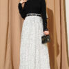 Mini Polka Dot Belted Pleated Skirt White Großhandel skirt view 3 - Hicabistan Türkei Fabrik