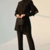 Mini Stone Detail Belted Shirt Black all'ingrosso shirt - Hicabistan fabbrica Turchia