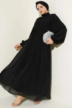 Mini Beaded Chiffon Evening Dress Black