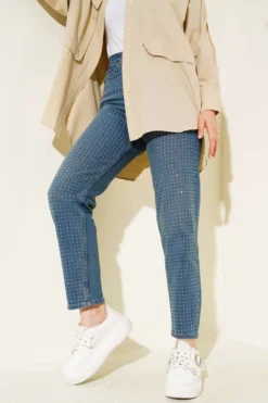 Mini Stone-Embellished Denim Pants