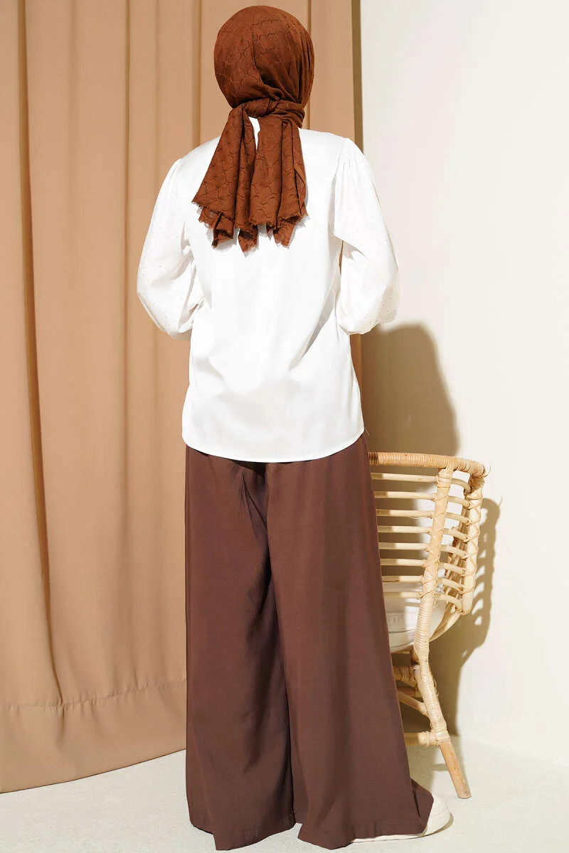 Mini Stone Satin Shirt Ecru - Image 3
