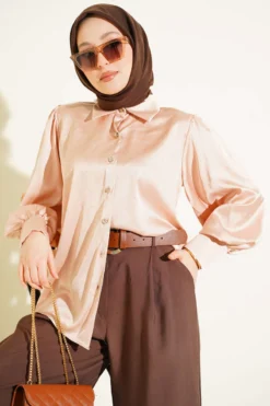 Mini Stone Satin Shirt Großhandel shirt - Hicabistan Türkei Fabrik