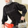 Mini Stone Satin Shirt Black