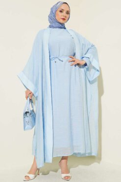 Mini Stone Embellished Abaya Set Blue