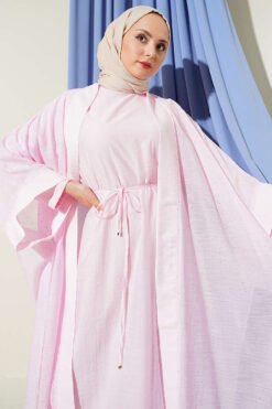 Alternatieve weergave van Mini Stone Embellished Abaya Set Pink