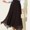 Mini Beaded Elastic Waist Skirt Brown wholesale skirt - Hicabistan Turkey factory