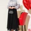 Mini Beaded Elastic Waist Skirt Black wholesale skirt view 2 - Hicabistan Turkey factory