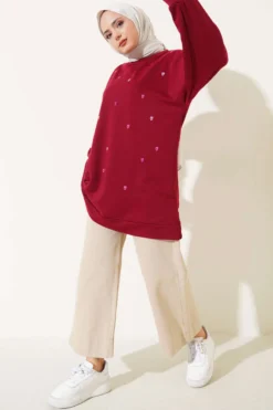 Alternative Ansicht von Mini Heart Embroidered Tunic Burgundy