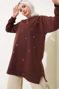 Mini Heart Embroidered Tunic Brown