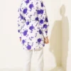 Shirt with Tie Belt and Mini Leaf Pattern Purple wholesale shirt view 3 - Hicabistan Turkey factory
