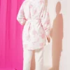 Shirt with Tie Belt and Mini Leaf Pattern Pink all'ingrosso shirt view 3 - Hicabistan fabbrica Turchia