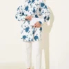 Shirt with Tie Belt and Mini Leaf Pattern Petrol wholesale shirt view 2 - Hicabistan Turkey factory