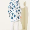 Shirt with Tie Belt and Mini Leaf Pattern Petrol wholesale shirt view 3 - Hicabistan Turkey factory