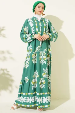 Vue alternative de Patterned Mandarin Collar Dress Green