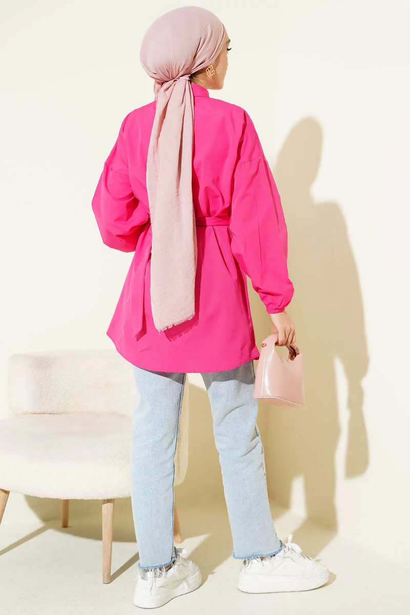 Cross-Front Tied Shirt Fuchsia groothandel shirt view 3 - Hicabistan Turkije fabriek