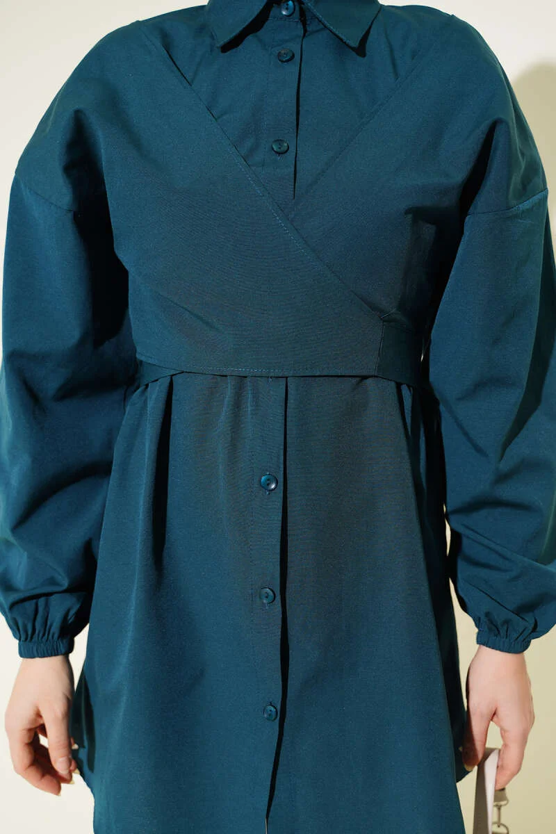 Cross-Front Tied Shirt Emerald al por mayor shirt view 4 - Hicabistan fábrica Turquía