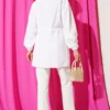 Ruching Tie-Front Shirt White بالجملة shirt view 3 - Hicabistan مصنع تركيا