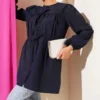 Ruching Tie-Front Shirt Navy Blue بالجملة shirt - Hicabistan مصنع تركيا