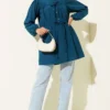Ruching Tie-Front Shirt Petrol بالجملة shirt view 2 - Hicabistan مصنع تركيا