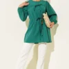 Ruching Tie-Front Shirt Green Großhandel shirt view 2 - Hicabistan Türkei Fabrik