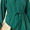 Ruching Tie-Front Shirt Green Großhandel shirt view 4 - Hicabistan Türkei Fabrik