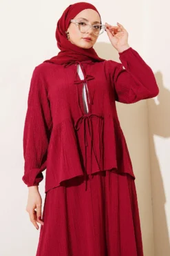 Tree Bark Skirt Set Burgundy wholesale clothing set view 2 - Hicabistan Turkey factory