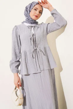 Tree Bark Skirt Set Grey wholesale clothing set view 2 - Hicabistan Turkey factory