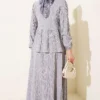 Tree Bark Skirt Set Grey en gros clothing set view 3 - Hicabistan usine Turquie