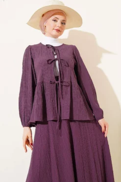 Tree Bark Skirt Set Plum wholesale clothing set view 2 - Hicabistan Turkey factory