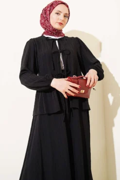 Tree Bark Skirt Set Black wholesale clothing set view 2 - Hicabistan Turkey factory