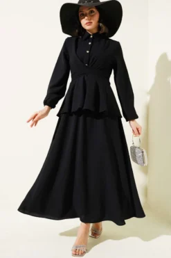 Shirt Collar Skirt Set Black