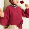 Front Brit Buttoned Tied Short Shirt Burgundy all'ingrosso shirt - Hicabistan fabbrica Turchia