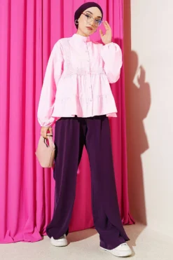Vista alternativa di Short Shirt with Lace Trim Pink