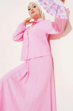 Two-Piece Set with Stitch Detail Skirt Pink