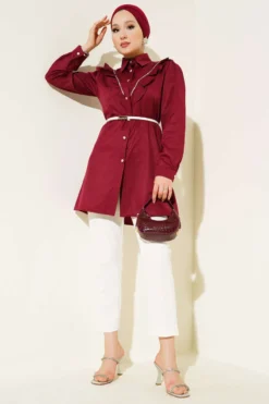 Alternative view of Ruffled Front Button-Up Shirt Burgundy