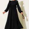 Ruffled Front Waist Elastic Dress Black