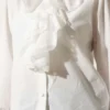 Woven Belted Half Button Dress White en gros shirt view 4 - Hicabistan usine Turquie